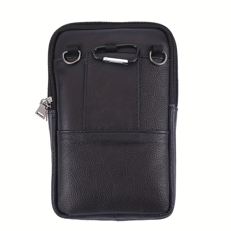 Men's Diagonal Mobile Phone Leather Waist Bag Double Zipper