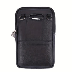 Men's Diagonal Mobile Phone Leather Waist Bag Double Zipper