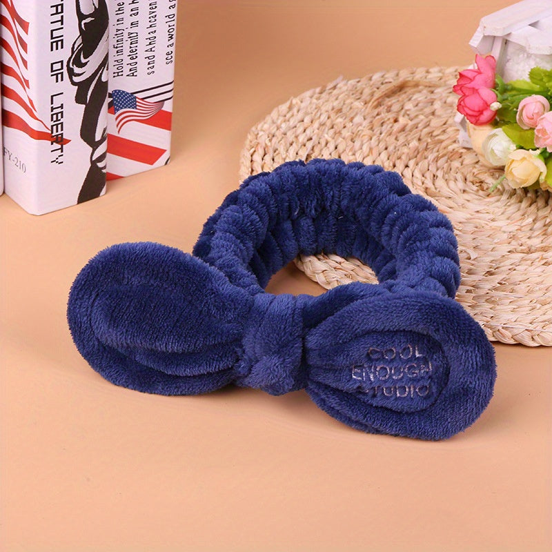 Soft Plush Bowknot Headband Elastic Headband for Spa Makeup