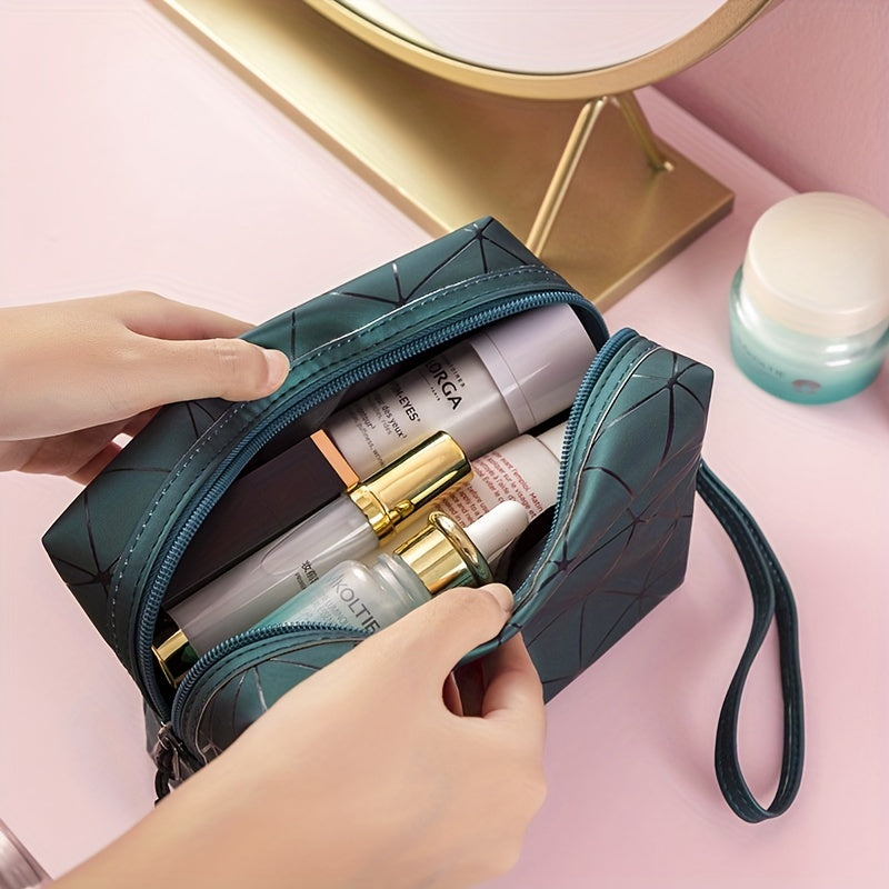 Argyle Pattern Cosmetics Bag PU Leather Makeup Storage Bag