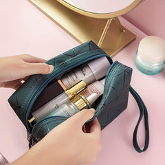 Argyle Pattern Cosmetics Bag PU Leather Makeup Storage Bag