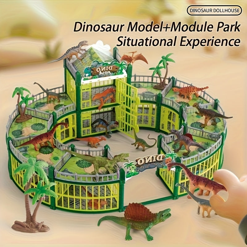 215pcs DIY Dinosaur Toy Set with 2 Story Building & 18 Dinosaurs