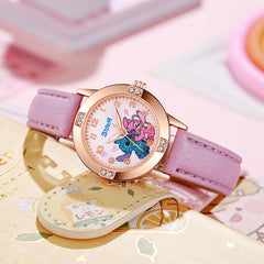 Stitch Digital Watch Pink Strap Golden Case Birthday Gift Student Prize