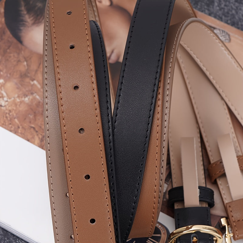 Solid Leather Belt Women's Casual Pin Half Round Buckle Belts
