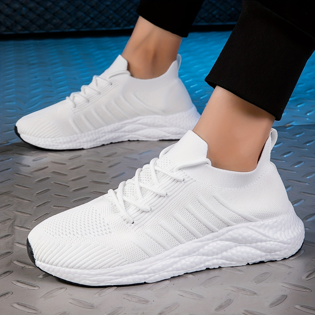 Women's Knitted Sports Shoes Lightweight Lace Up Running & Tennis Shoes