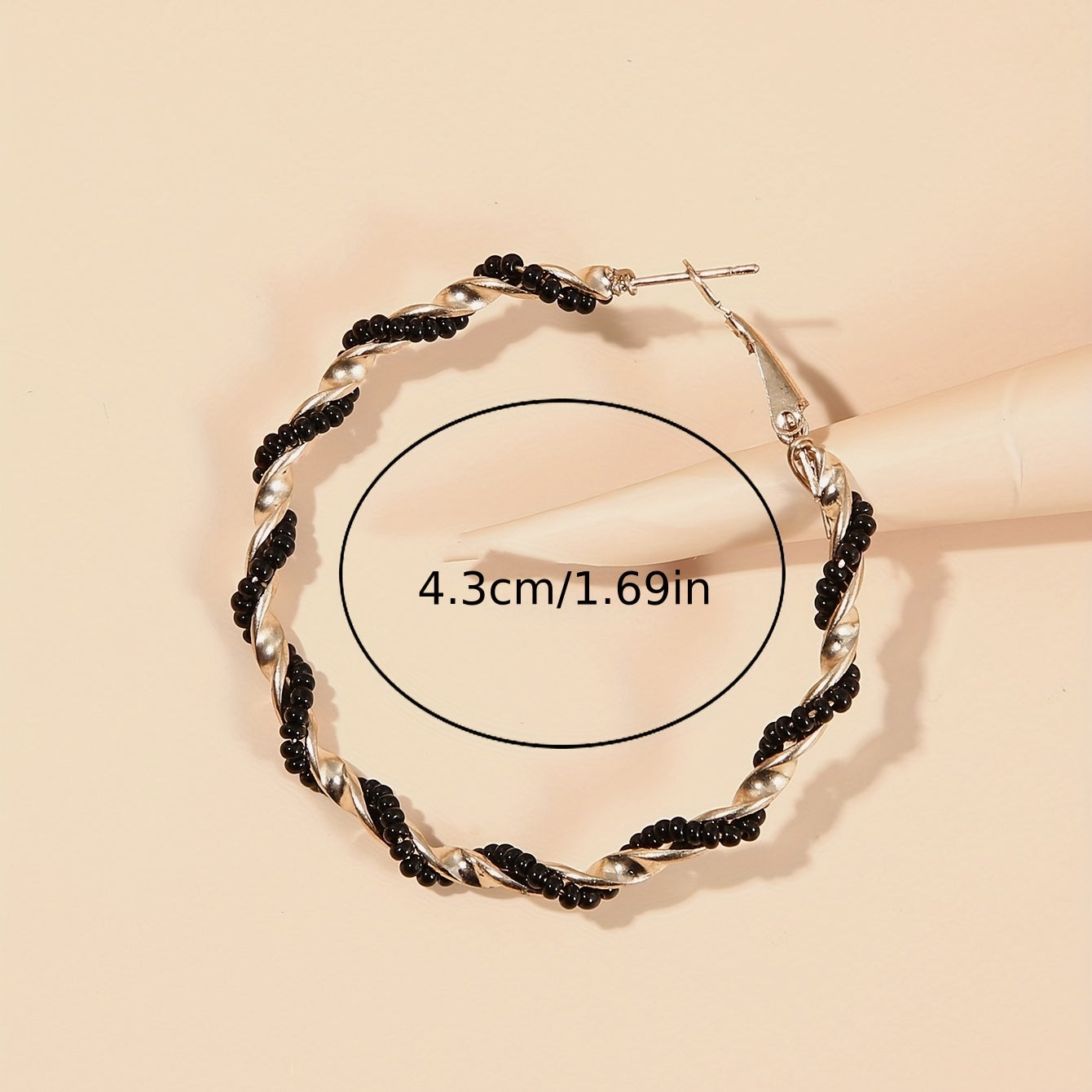 Boho Hoop Earrings With Beads Decor Stainless Steel Silver Plated Jewelry