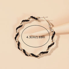 Boho Hoop Earrings With Beads Decor Stainless Steel Silver Plated Jewelry