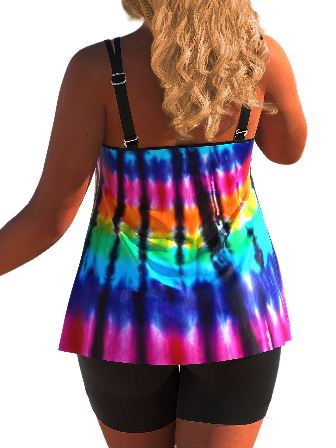  Rainbow Tie Dye Tankini Set Women's Cami Top & Shorts Swimsuit