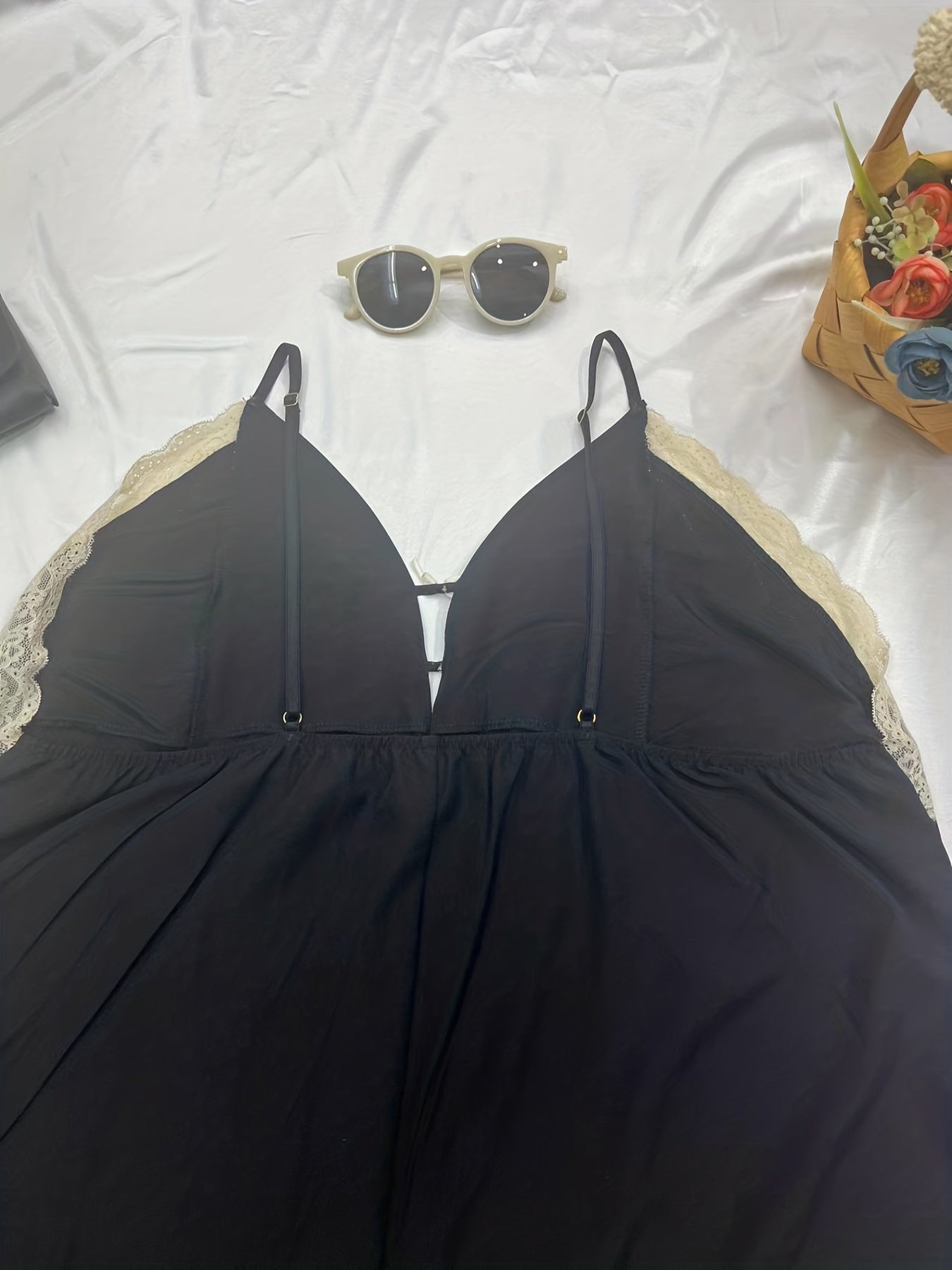  Nightdress Lace Trim Mini Cami Sleep Dress