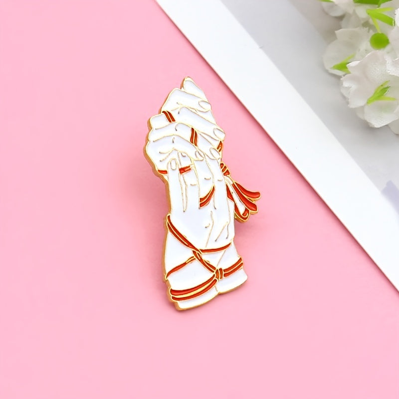 Two Hands Tied Red Rope Couple Brooch