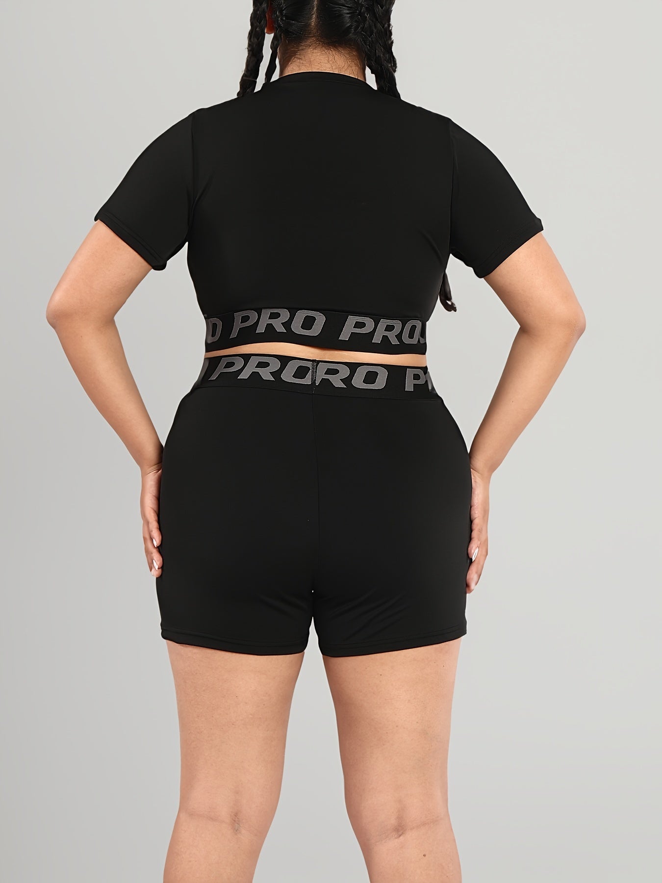  Letter Tape Crop Top & Shorts Sports Set