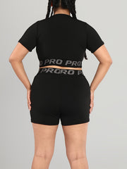  Letter Tape Crop Top & Shorts Sports Set