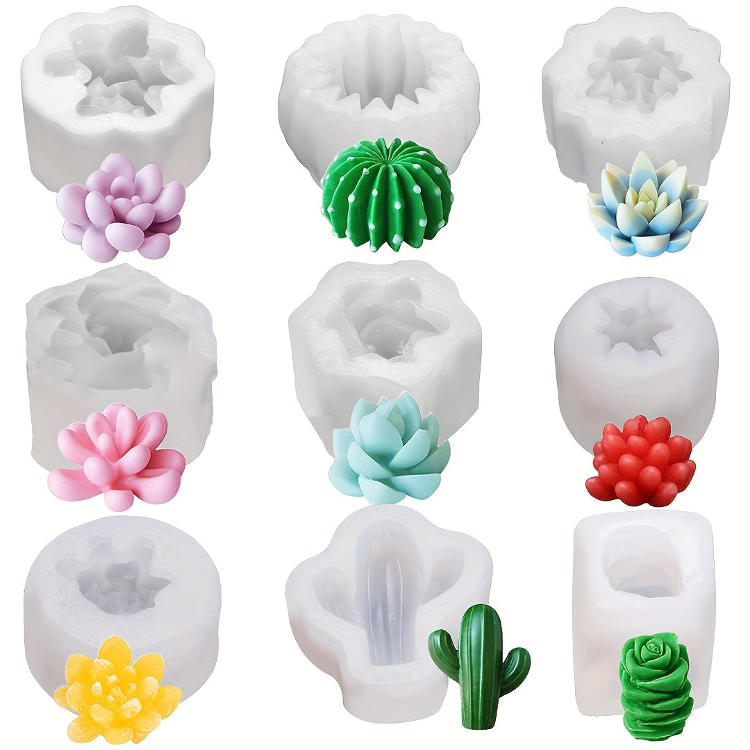 3D Succulent Cacti Candle Mold 9 Pcs