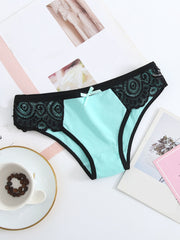 6 Pack Colorful Cotton Panties with Lace Trim Bikini Briefs