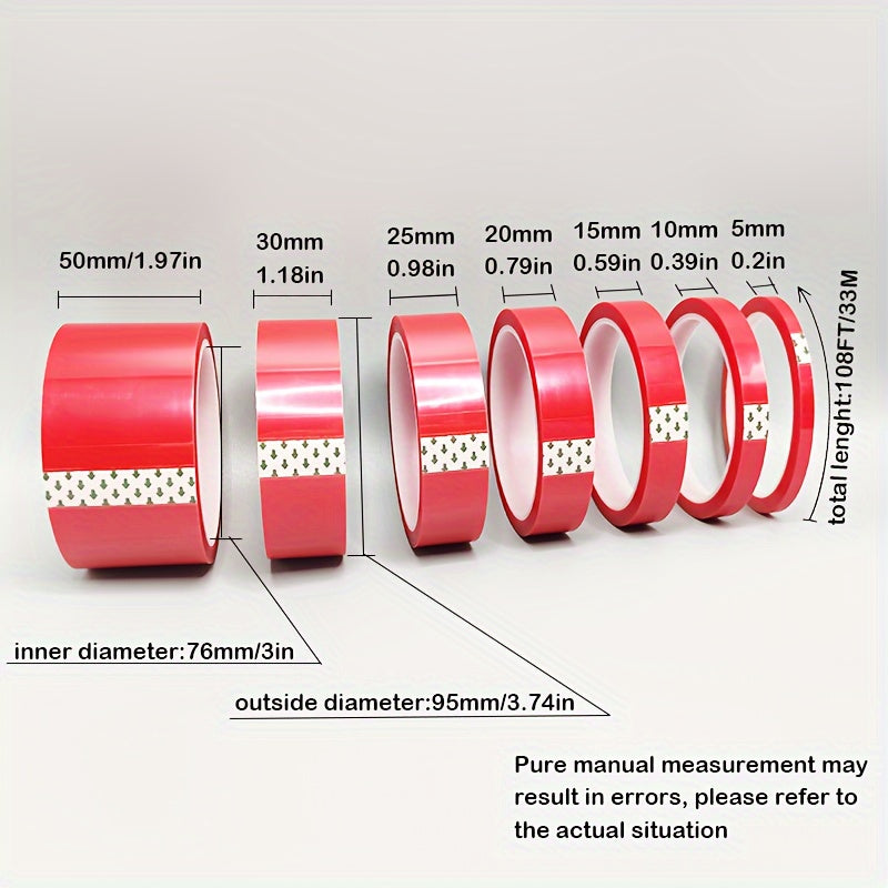 Red Polyester High Temp Masking Tape 5-50mm 108ft Heat Resistant No Residue