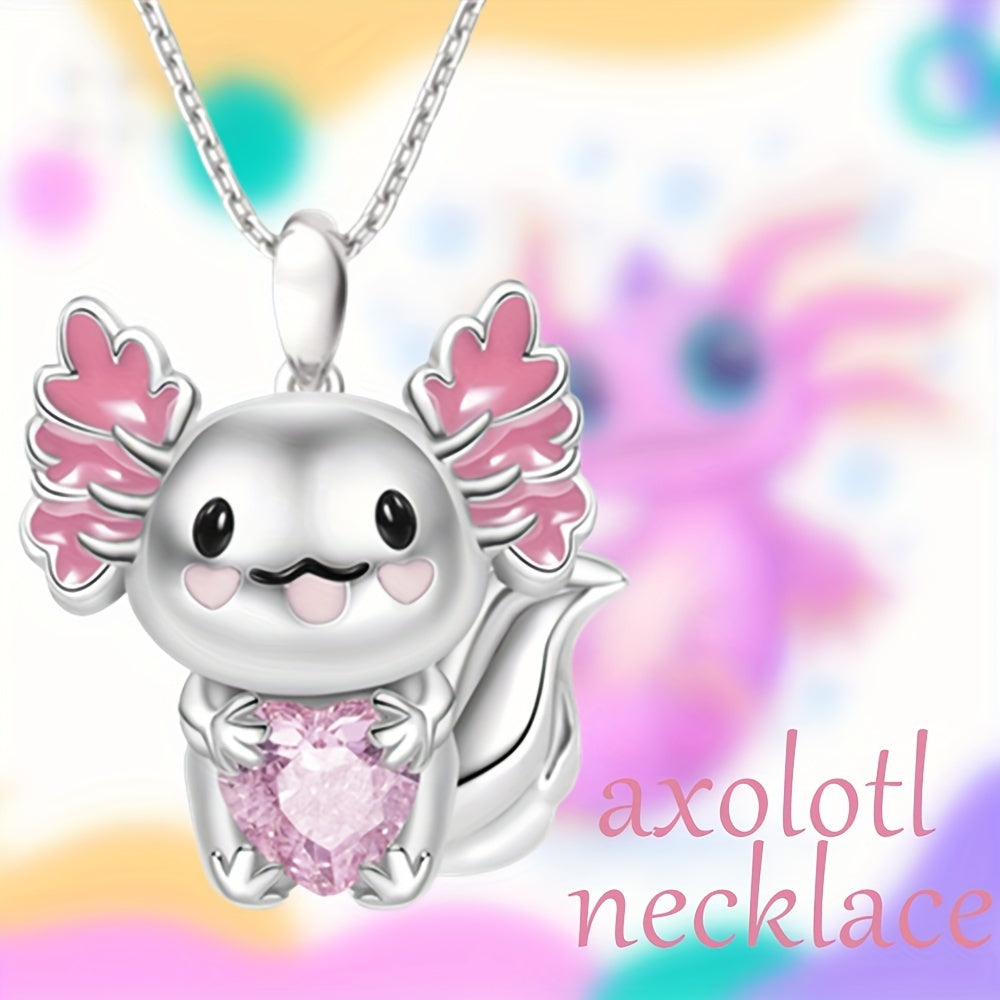 Cartoon Cuddle Heart Pendant Necklace Rhinestone Jewelry
