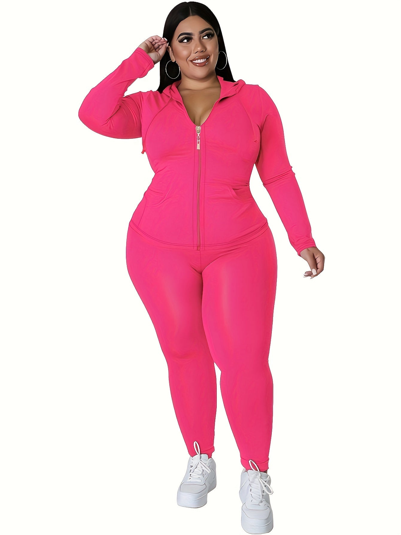  Zip Up Hoodie & Pants Set Women's Workout 2pcs Set