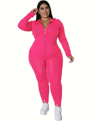  Zip Up Hoodie & Pants Set Women's Workout 2pcs Set