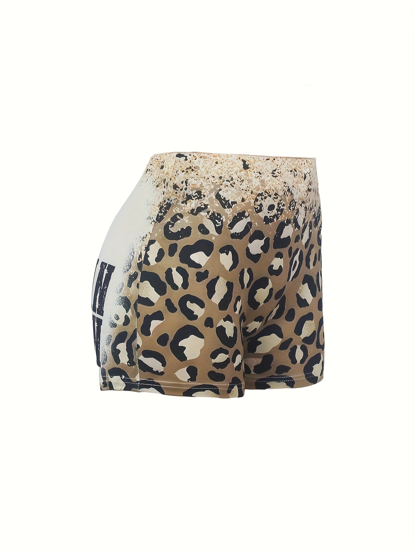 Plus Size Leopard & Slogan & Bull Skull Print High Rise Skinny Shorts