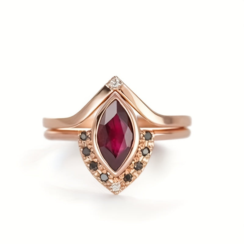 Faux Rhombus Ruby Ring and Earrings Set for Women