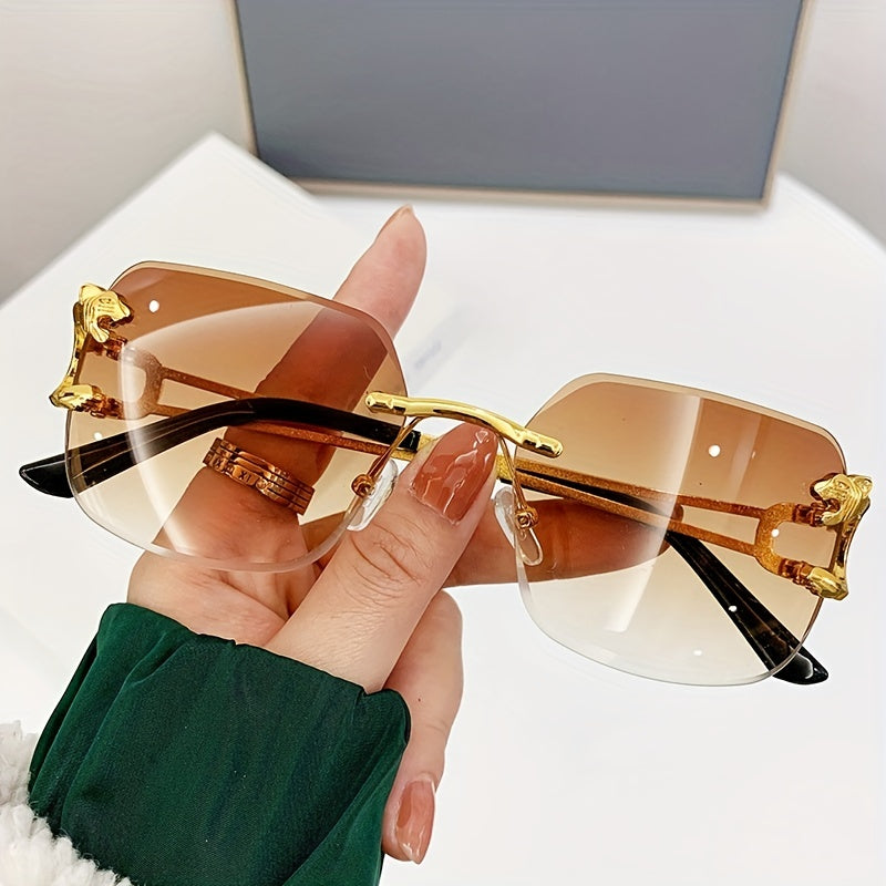 Men's Rimless Leopard Square Sunglasses UV400