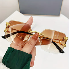 Men's Rimless Leopard Square Sunglasses UV400