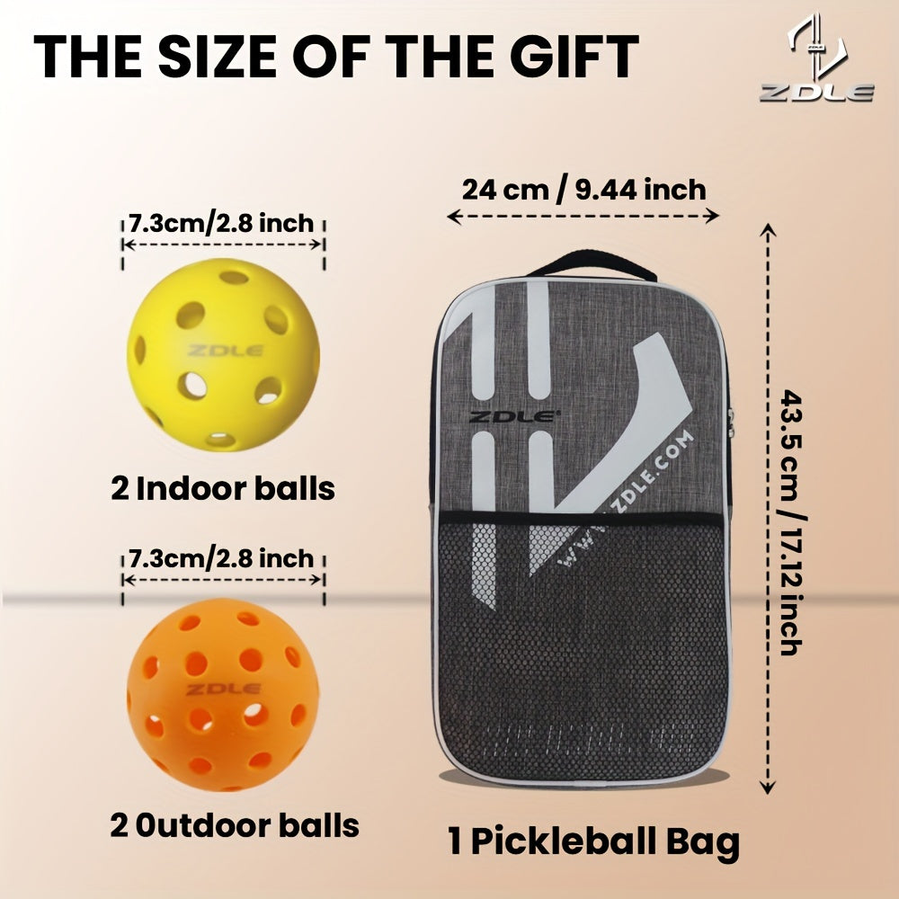 ZDLE Pickleball Paddles Set with Graphite Carbon Fiber Panels and 4 Balls