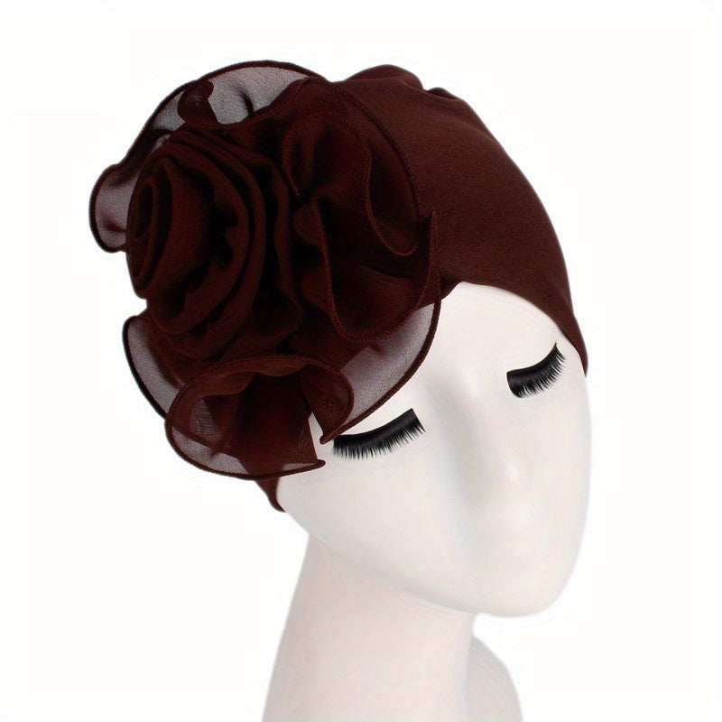 Lace Plate Flower Turban Cap Elastic Head Wrap Solid Bonnet Head Scarf Women