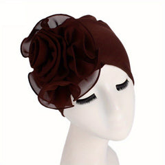 Lace Plate Flower Turban Cap Elastic Head Wrap Solid Bonnet Head Scarf Women