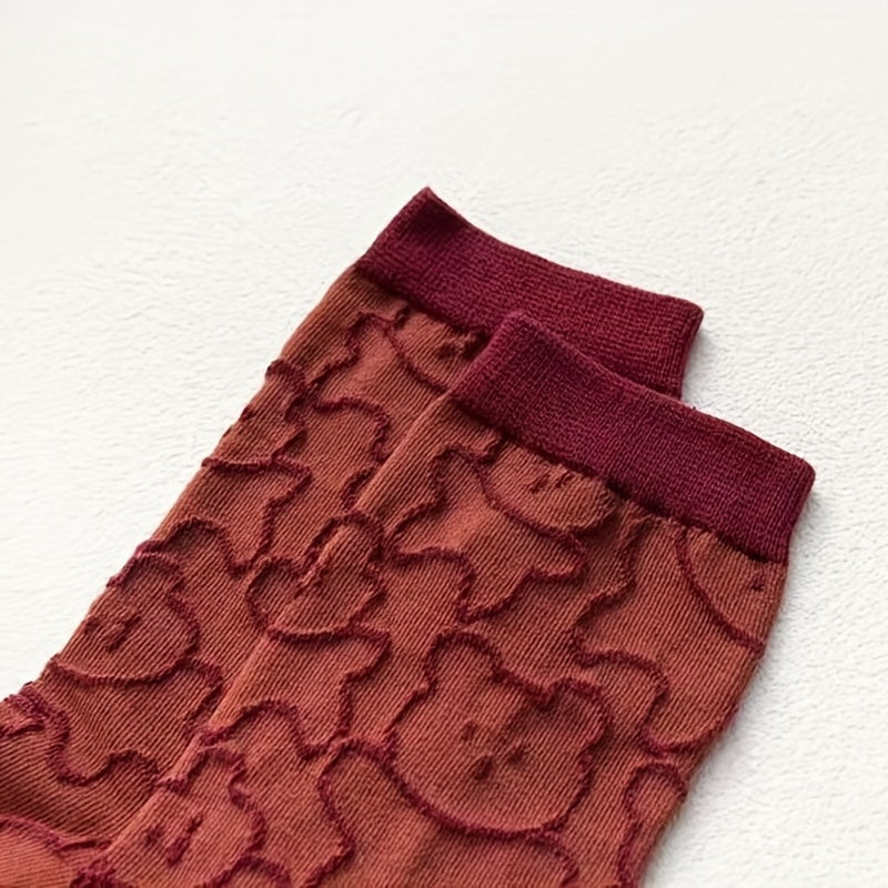 Bear Textured Socks Womens Mid Tube Stockings