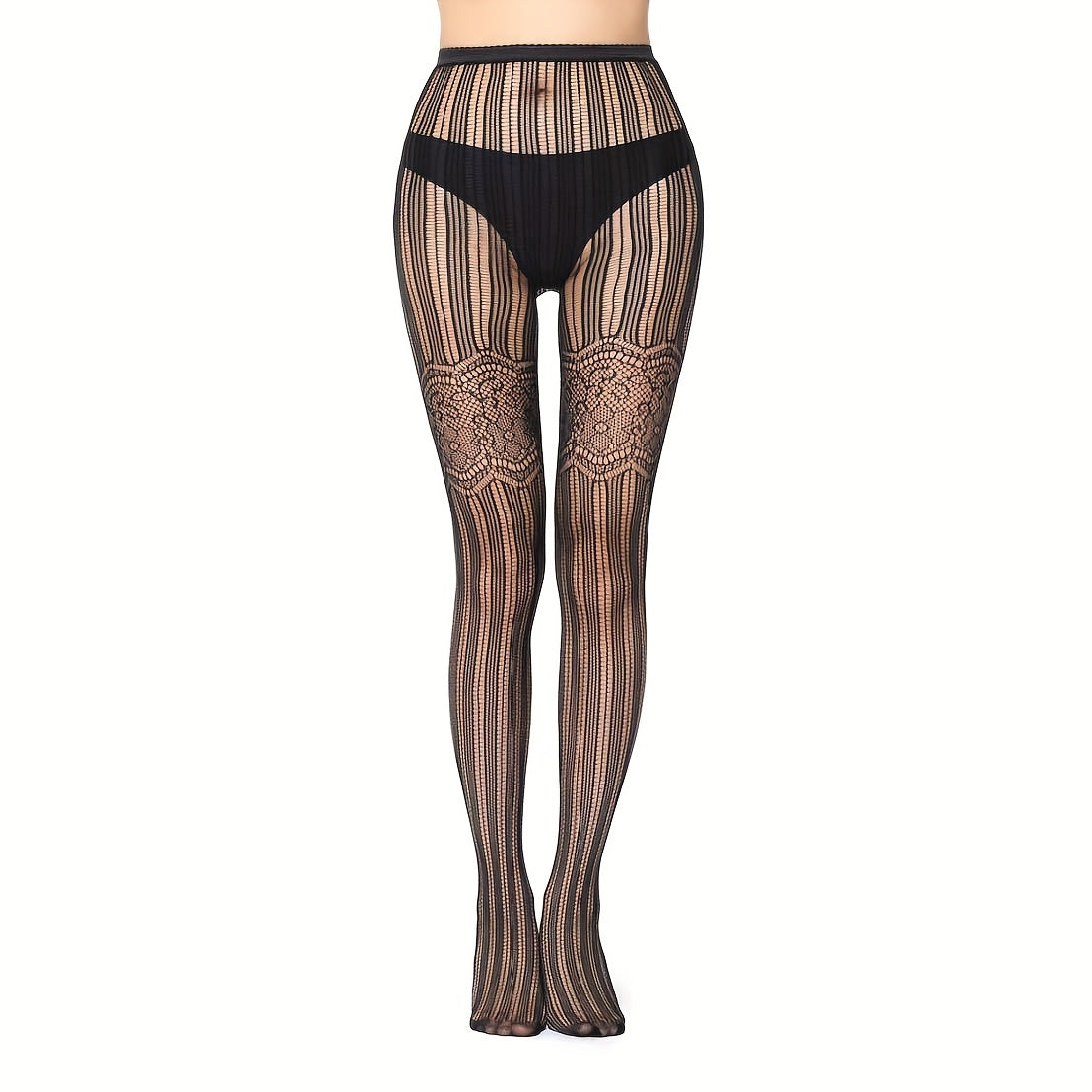 Striped Jacquard Fishnet Tights High Waist Pantyhose Women's Stockings