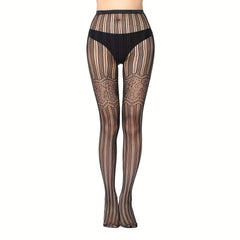 Striped Jacquard Fishnet Tights High Waist Pantyhose Women's Stockings