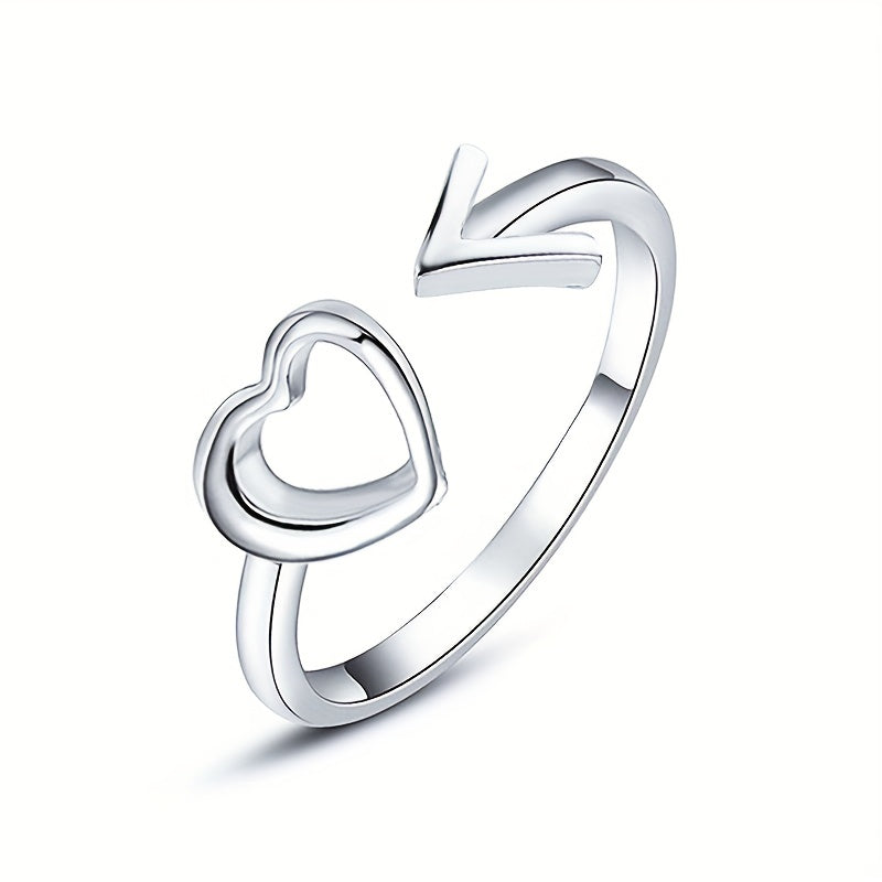 Heart Wave Cuff Ring with Rhinestone Inlay