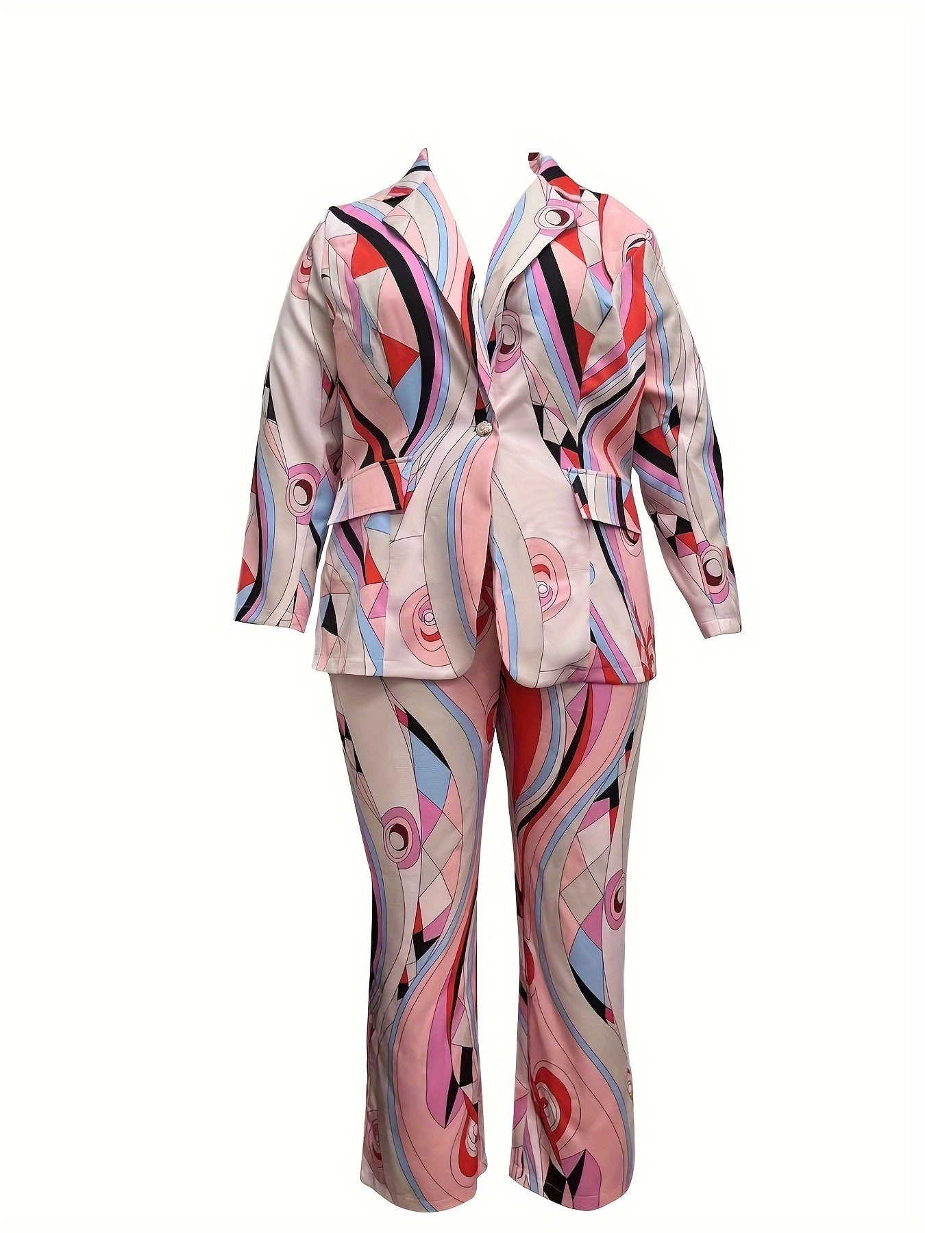  Allover Print Blazer & Pants Suit Set