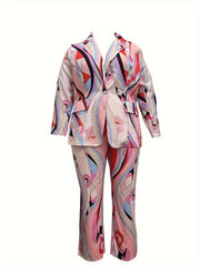  Allover Print Blazer & Pants Suit Set