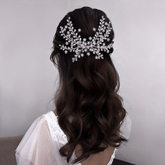 Bridal Hair Comb Rhinestones Pearls Floral Wedding Headpiece Bride