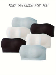 6pcs Strapless Bandeau Bras Comfy Cut Out Stretch Bra Women's Lingerie