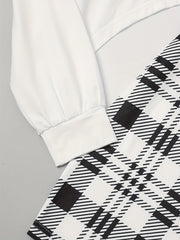  2 Piece Set Long Sleeve Top & Plaid Print Cami Dress Outfits