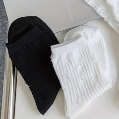2 Pairs Ripped Solid Socks Women's Stockings