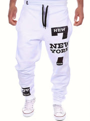 York & Number 7 Print Joggers Men's Casual Stretch Waist Drawstring Sweatpants