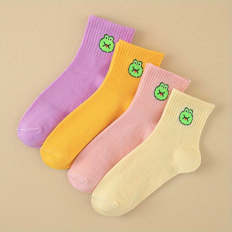 8 Pairs Frog Print & Funny Mid Tube Socks Women's Stockings