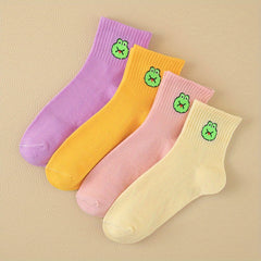 8 Pairs Frog Print & Funny Mid Tube Socks Women's Stockings