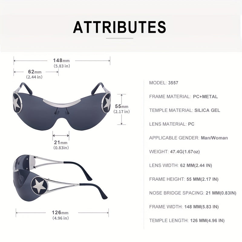Y2K Rimless Sunglasses Gradient Lens Star Decor UV400