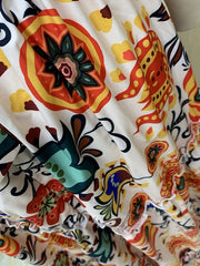  Boho Dress Allover Print Off Shoulder Backless Halter Neck