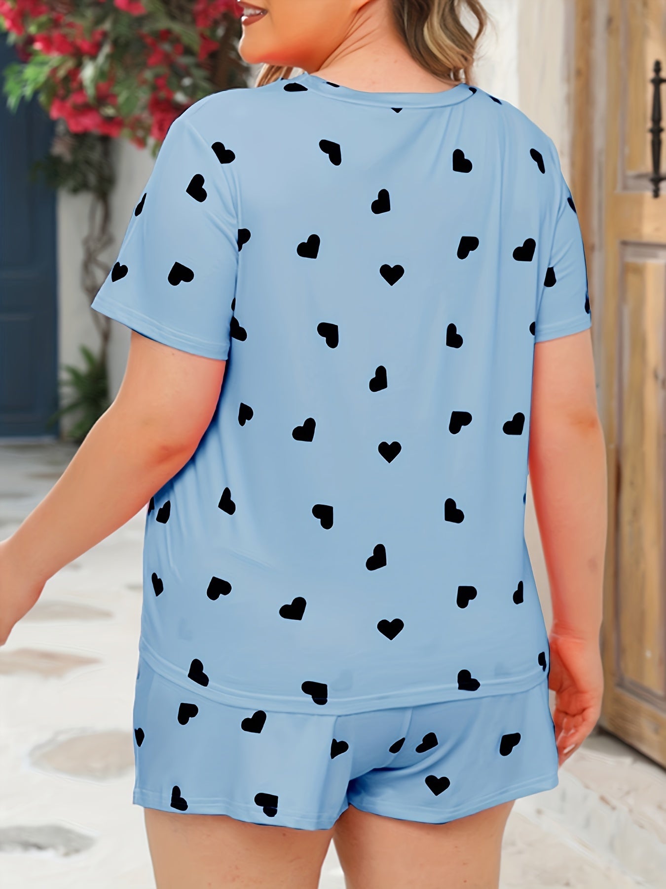  Heart Print Tee & Shorts Pajamas Set