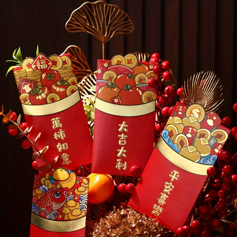 6pcs Dragon Year Red Envelopes Cartoon Lucky Money Packets Wedding