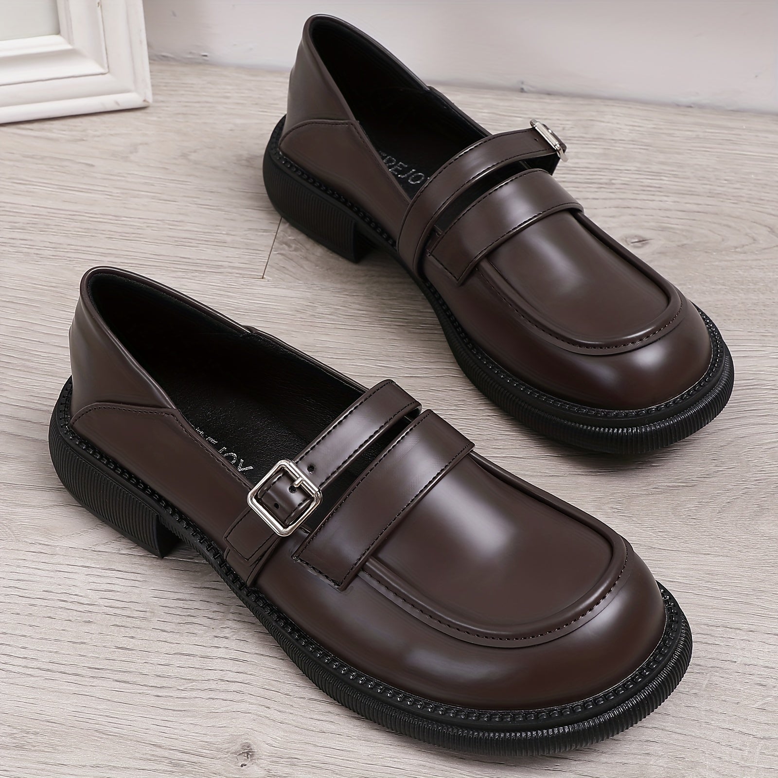 Women's Retro Chunky Heel Loafers Buckle Strap Comfortable Walking Shoes