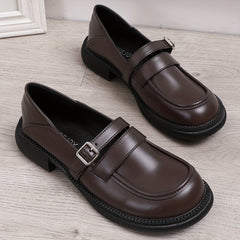 Women's Retro Chunky Heel Loafers Buckle Strap Comfortable Walking Shoes