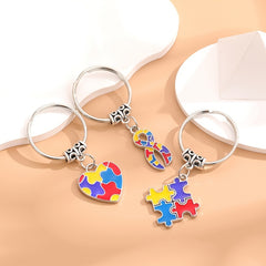 Metal Keychain Diy Four Peach Hearts Squares Ribbon Puzzle Car Keychain