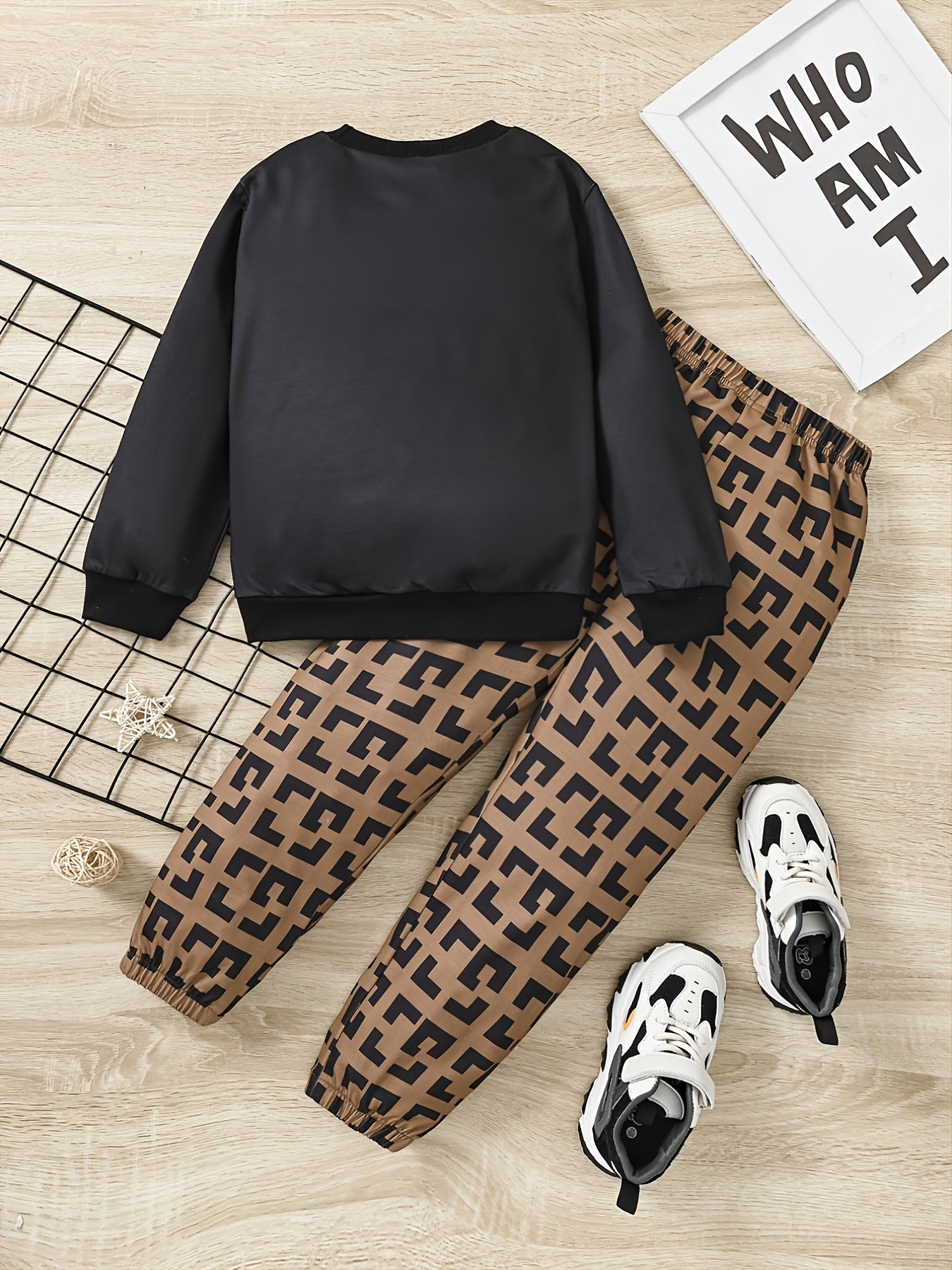 2pcs Boys Bag Print Sweatshirt & Pant Set